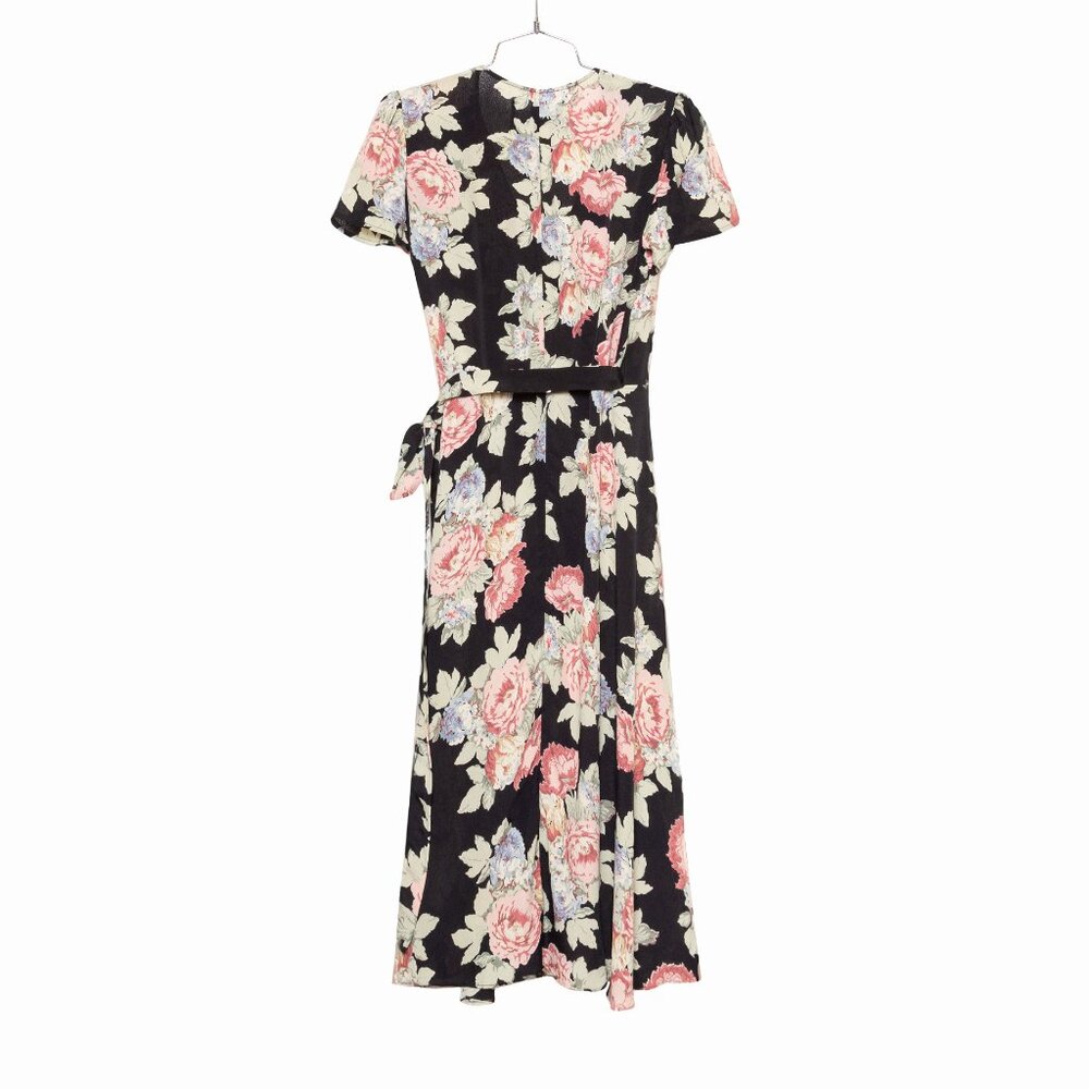 Reformation Linda Brookvale Black Viscose Floral Print Midi Wrap Dress - Size S - Picture 3 of 12